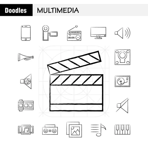 Icône Dessinée Main Multimédia Pour Web Impression Kit Mobile Tels — Image vectorielle