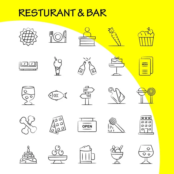 Icona Ristorante Bar Disegnata Mano Web Stampa Kit Mobile Come — Vettoriale Stock