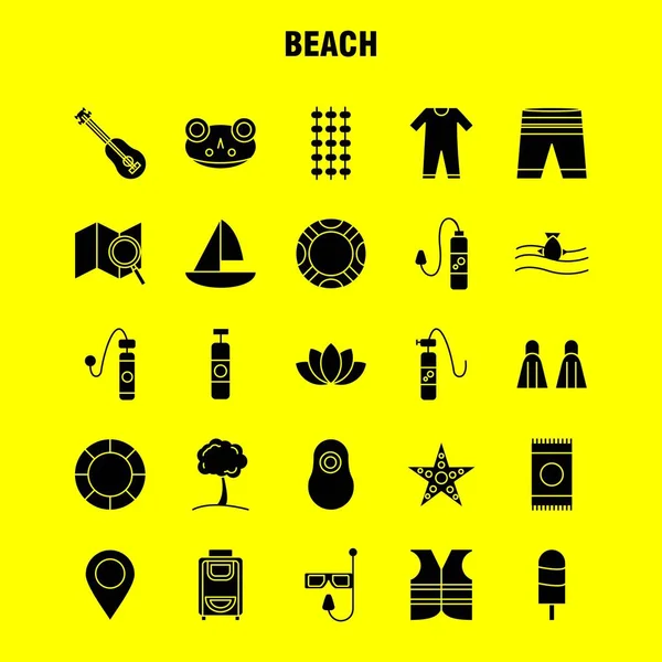 Beach Solid Glyph Icon Para Web Print Mobile Kit Tais —  Vetores de Stock