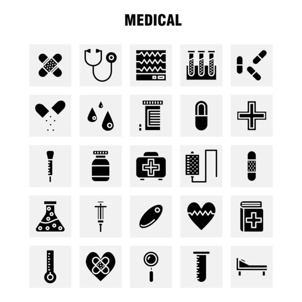 Paquete Iconos Glifos Sólidos Médicos Para Diseñadores Desarrolladores Iconos Salud — Vector de stock