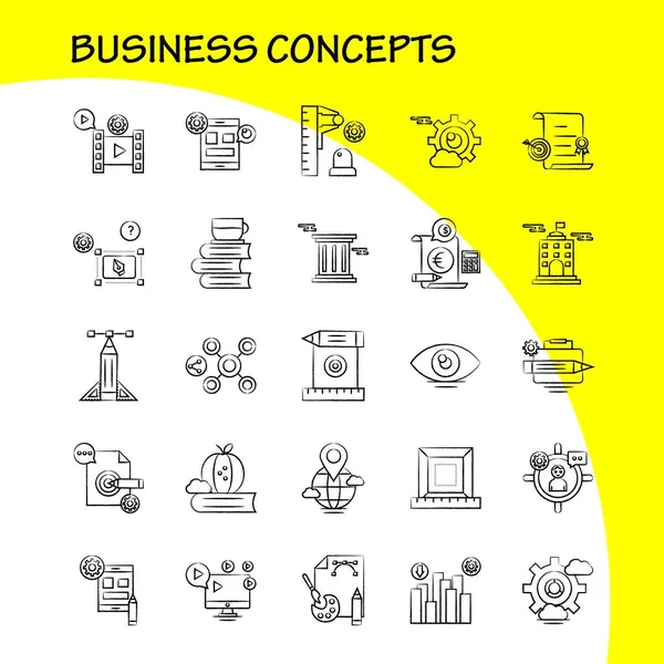 Business Concepts Hand Drawn Icons Set Infographics Mobile Kit Print — Stock Vector