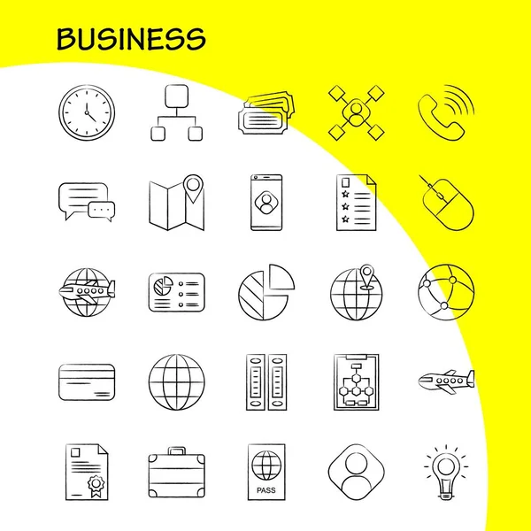 Business Hand Drawn Icons Set Infographics Mobile Kit Print Design — Stock Vector