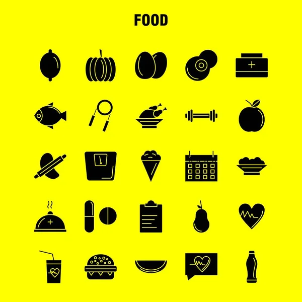 食品固体字形图标的网络 打印和移动 象形文字包 — 图库矢量图片