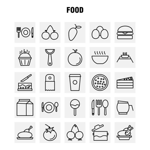 Food  Line Icons Set For Infographics, Mobile UX/UI Kit And Print Design. Include: Spice, Chili, Hot, Pepper, Cake, Sweet, Food, Meal, Collection Modern Infographic Logo and Pictogram. - Vector