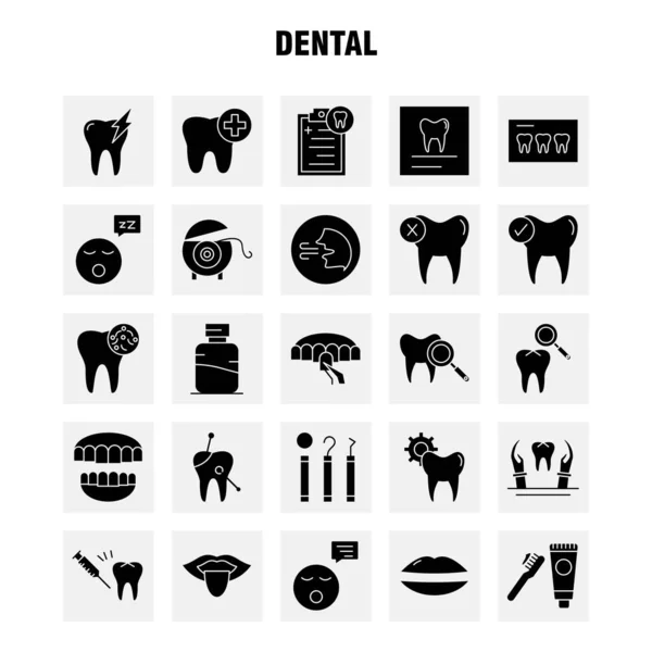 Ensemble Icônes Glyphe Solide Dentaire Pour Infographie Kit Mobile Conception — Image vectorielle