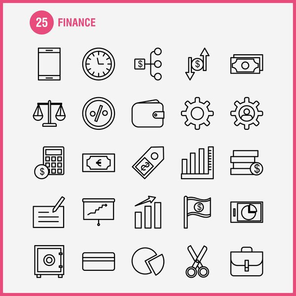 Finance Line Icons Set For Infographics, Mobile UX/UI Kit And Print Design. Include: Pie Chart, Graph, Business, Presentation, Bell, Ringing, Ring, Collection Modern Infographic Logo and Pictogram. - Vector