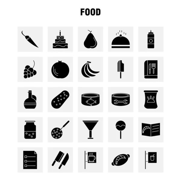 Food Solid Glyph Icons Set Infographics Mobile Kit Print Design — Stock Vector