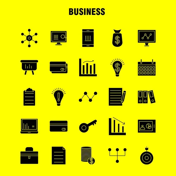 Icônes Glyphe Solide Affaires Réglées Pour Infographie Kit Mobile Conception — Image vectorielle