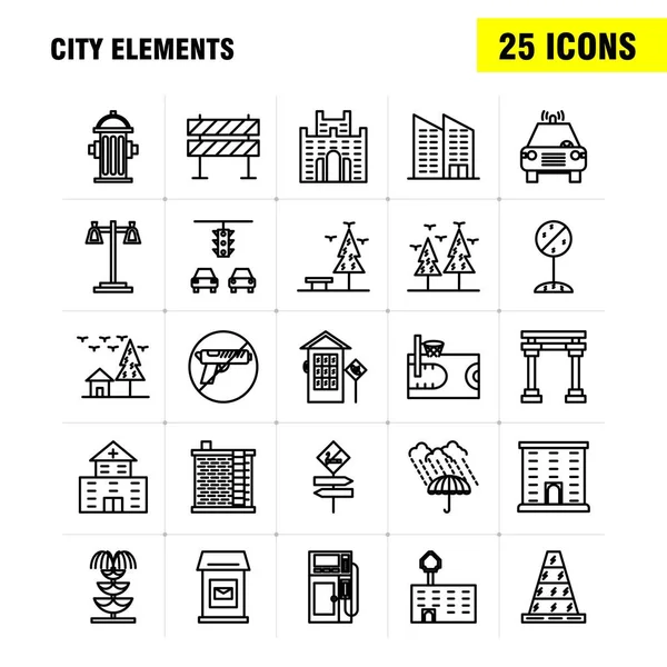 Los Iconos Línea Los Elementos Ciudad Fijaron Para Las Infografías — Vector de stock