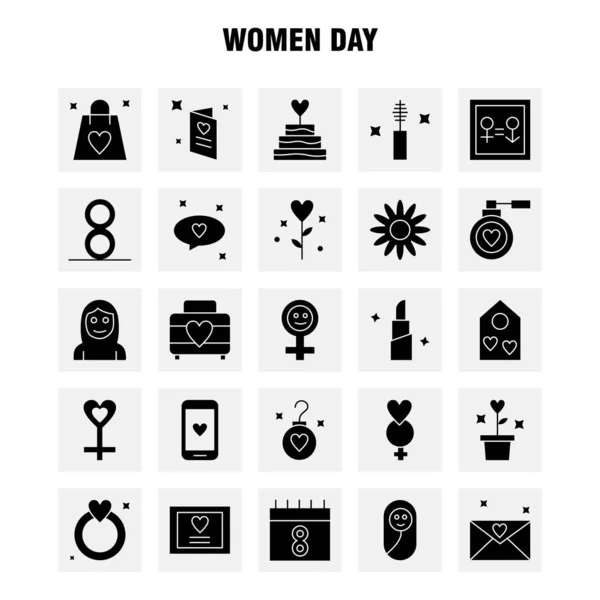 Kadınlar Günü Katı Glif Icons Set Için Infographics Mobil Kit — Stok Vektör