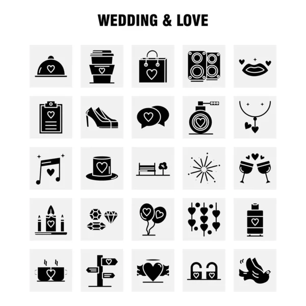 Wedding Love Solid Glyph Icons Set Infographics Mobile Kit Print — Stock Vector