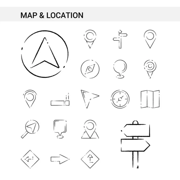 Harita Konum Çekilmiş Icon Stil Beyaz Arka Plan Üzerinde Izole — Stok Vektör