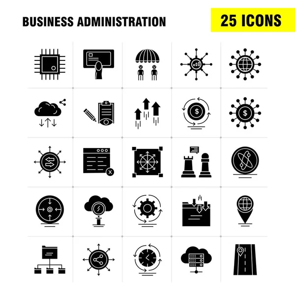 Administração Empresas Solid Glyph Icons Set Infographics Mobile Kit Print — Vetor de Stock