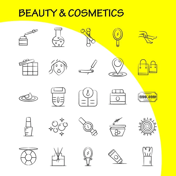 Beauty Cosmetics Hand Drawn Icons Set Infographics Mobile Kit Print — Stock Vector