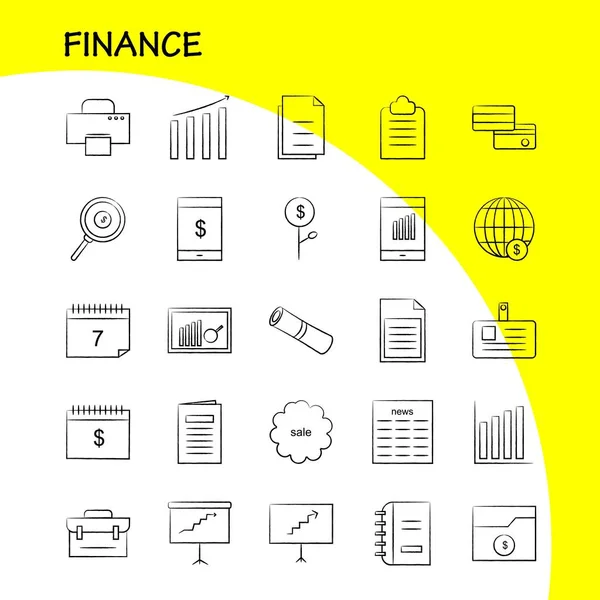 Ensemble d'icônes dessinées à la main de finances pour l'infographie, kit mobile d'UX / UI — Image vectorielle