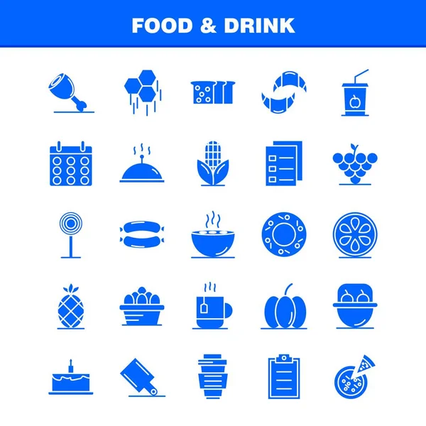 Conjunto Ícones Glifo Sólido Alimentos Bebidas Para Infográficos Kit Móvel —  Vetores de Stock