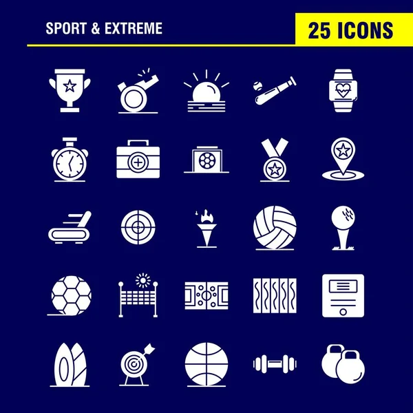 Set Icone Glifo Solido Estremo Sportivo Infografica Kit Mobile Design — Vettoriale Stock