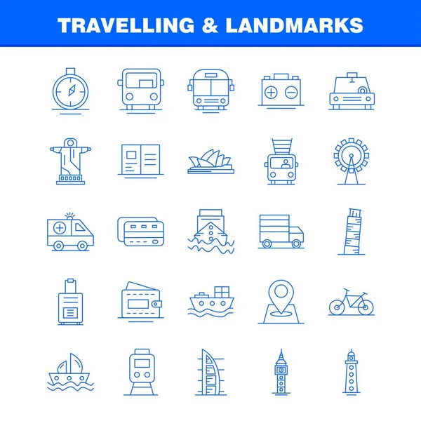 Иконка Travelling Landmarks Line Web Print Mobile Kit Такие Card — стоковый вектор