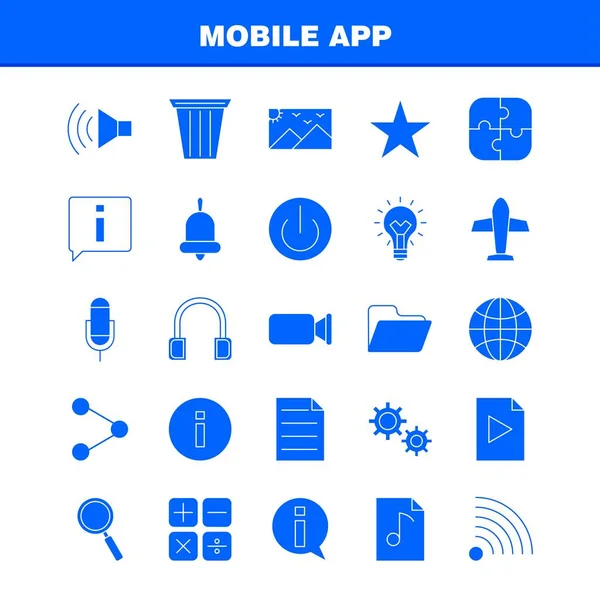 Multimedia Solide Glyph Icons Set Voor Infographics Mobiele Kit Print — Stockvector