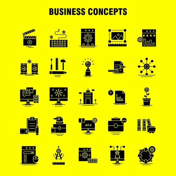 Business Concepts Solid Glyph Icons Set Infographics Mobile Kit Print — стоковый вектор