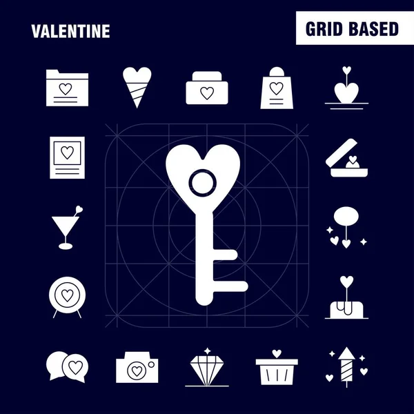 Valentine Stałe Glifów Icon Pack Dla Projektantów Programistów Ikony Koszyka — Wektor stockowy