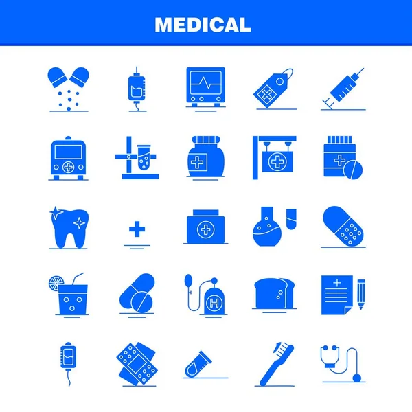 Iconos Médicos Del Glifo Sólido Fijados Para Las Infografías Equipo — Vector de stock