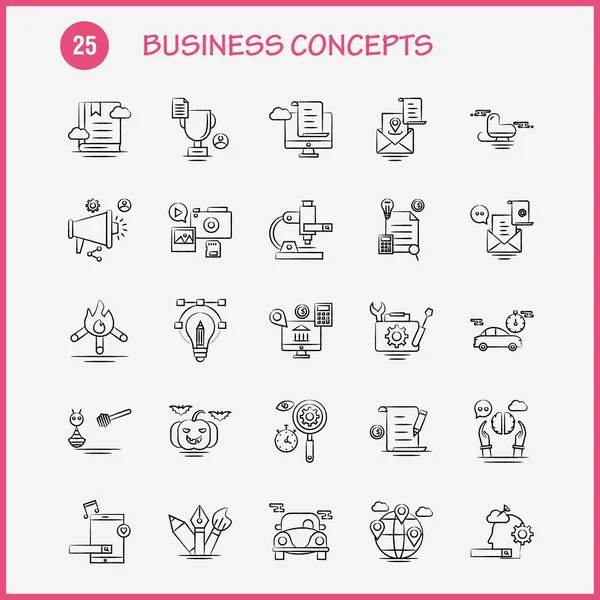 Business Concepts Hand Drawn Icons Set For Infographics, Mobile — Stock Vector