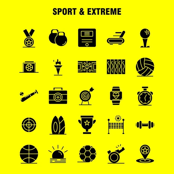 Sport And Extreme Solid Glyph Icons Set For Infographics, Mobile UX/UI Kit And Print Design. Include: Cup, Award, Star, Referee, Sport, Whistle, Sun, Sunshine, Icon Set - Vector