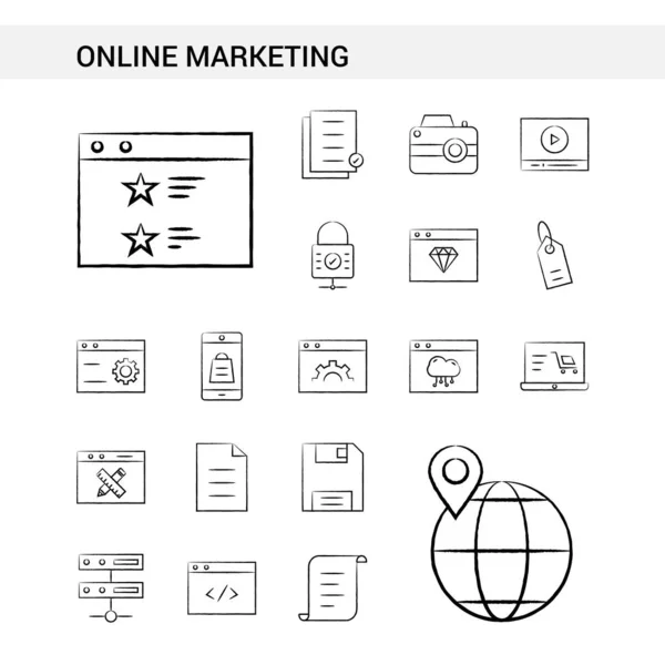 Online Marketing Hand Drawn Icon Set Stijl Geïsoleerd Een Witte — Stockvector