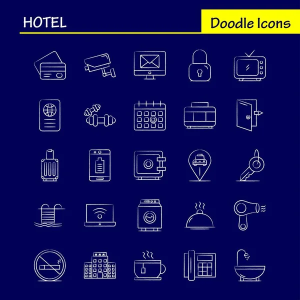 Los Iconos Dibujados Mano Del Hotel Fijaron Para Las Infografías — Vector de stock