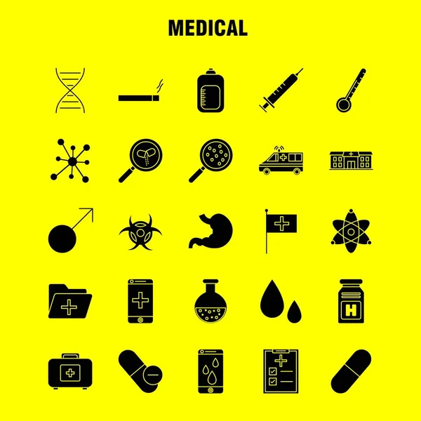 Icônes Solides Glyphe Santé Réglées Pour Infographie Kit Mobile Conception — Image vectorielle