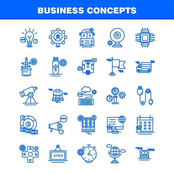 Business Concepts Line Icons Set Infographics Mobile Kit Print Design — Vetor de Stock