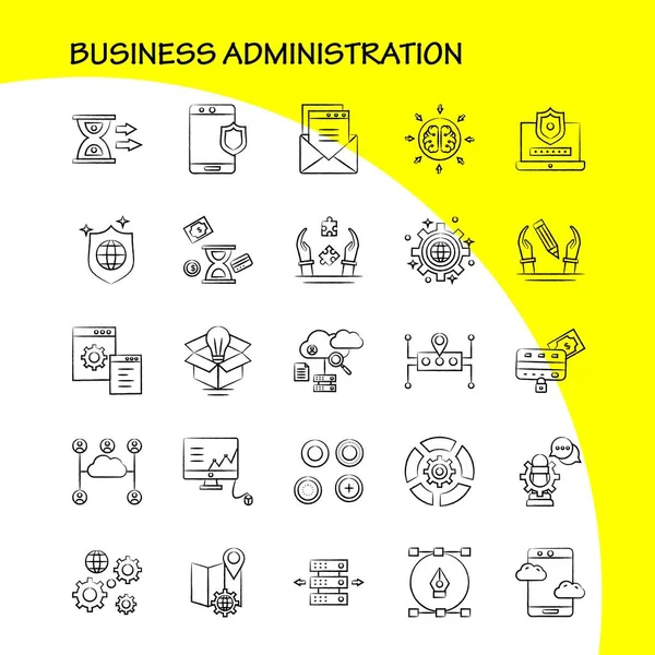 Administração Negócios Mão Desenhado Ícones Definido Para Infográficos Móvel Kit —  Vetores de Stock