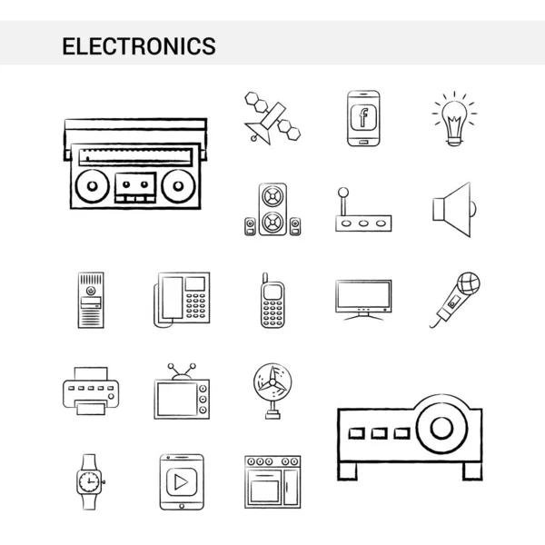 Elektronika Ręcznie Rysowane Ikony Ustawiony Styl Izolowana Białym Tle Wektor — Wektor stockowy