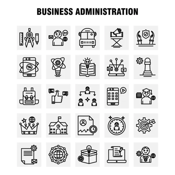 Business Administration Line Icons Set Infographics Mobile Kit Print Design — Stock Vector
