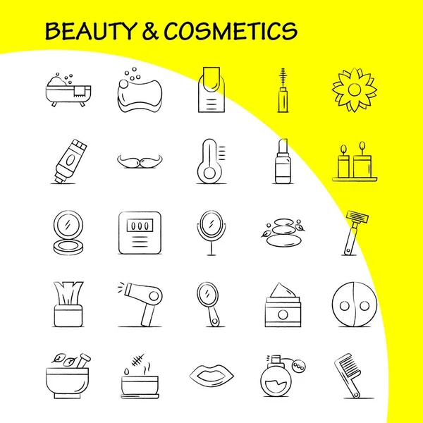 Beauty Cosmetics Hand Drawn Icons Set Infographics Mobile Kit Print — Stock Vector