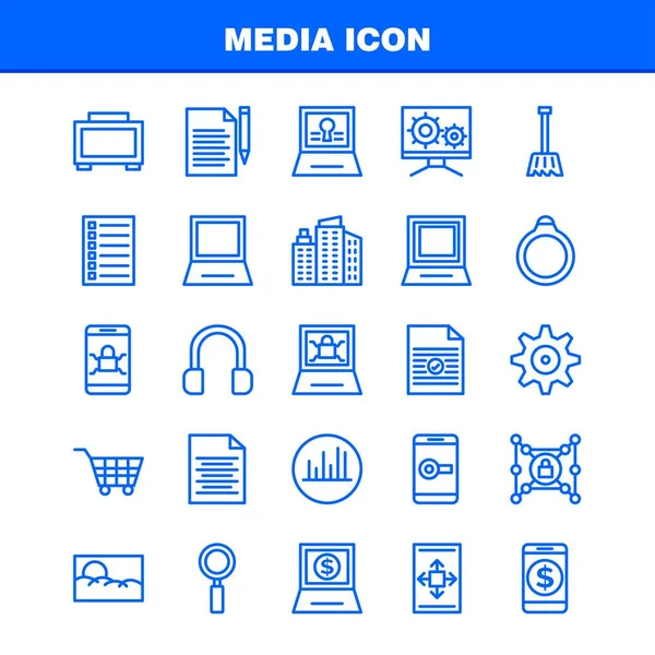 Medya Simge Satır Icons Set Için Infographics Mobil Kit Baskı — Stok Vektör