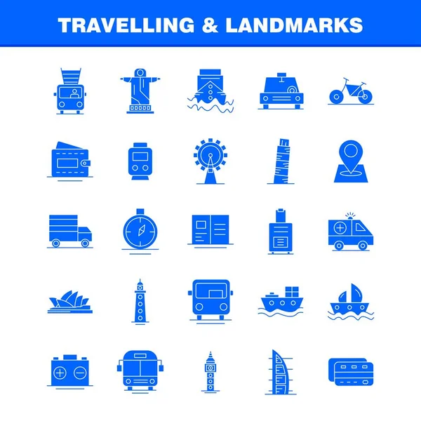 旅行和地标固体字形图标的网络 打印和移动 信用卡 信用卡 象形文字包 — 图库矢量图片