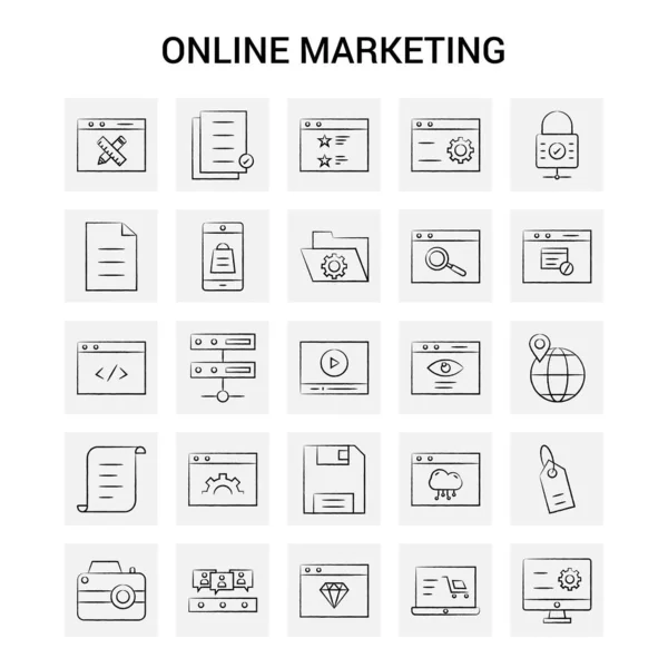 Juego Iconos Marketing Online Dibujado Mano Fondo Gris Vector Doodle — Archivo Imágenes Vectoriales