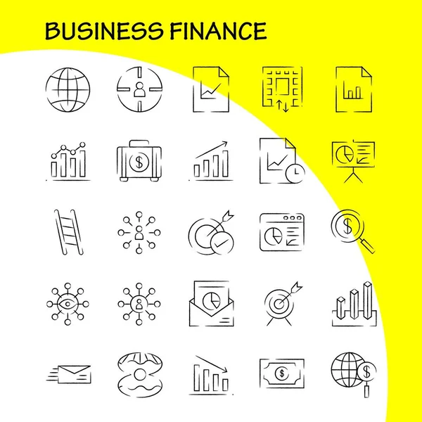 Paquete Iconos Dibujado Mano Business Finance Para Diseñadores Desarrolladores Iconos — Archivo Imágenes Vectoriales