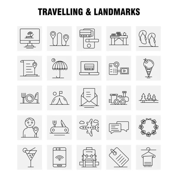 Иконка Travelling Landmarks Line Web Print Mobile Kit Например File — стоковый вектор