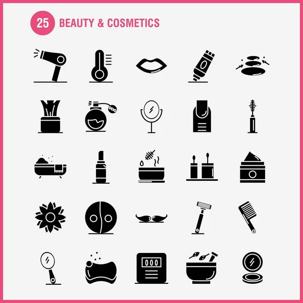 Conjunto Iconos Glifos Sólidos Belleza Cosméticos Para Infografías Kit Móvil — Vector de stock