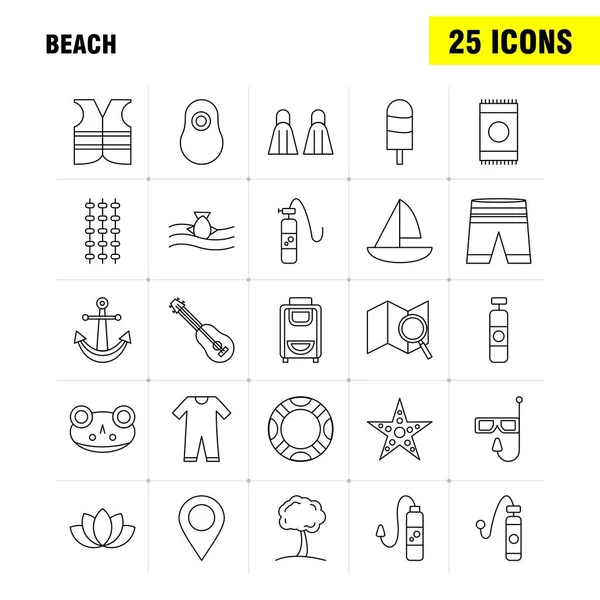 Icono Línea Playa Para Web Impresión Móvil Kit Tales Como — Vector de stock