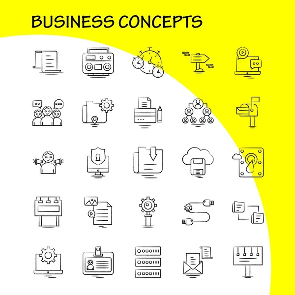 Business Concepts Hand Drawn Icons Set Infographics Mobile Kit Print — Stock Vector