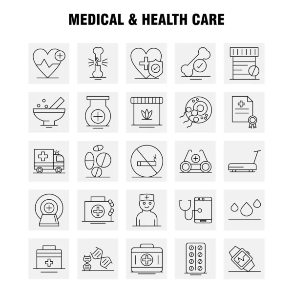 用于 Web、打印和移动 Ux/U 的医疗和医疗保健线图标 — 图库矢量图片