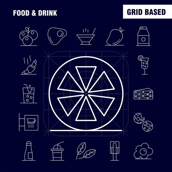 Food And Drink Line Icons Set For Infographics, Mobile UX/UI Kit And Print Design. Include: Cocktail, Glass, Goblet, Glass, Wine, Drink, Baking, Croissant, Icon Set - Vector