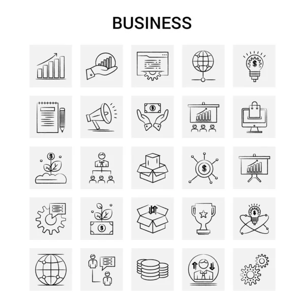 Handgezeichnete Business Icon Set Grauer Hintergrund Vektor Doodle — Stockvektor
