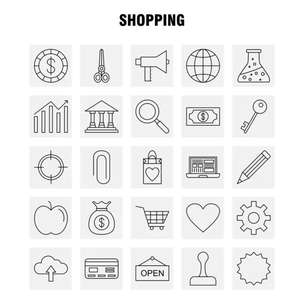 Web 打印和移动 套件的购物线图标 象形文字包 — 图库矢量图片