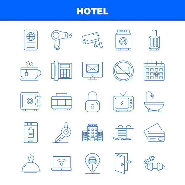 Hotel Line Ikony Zestaw Infografik Mobilnych Kit Projektowania Druku Obejmują — Wektor stockowy