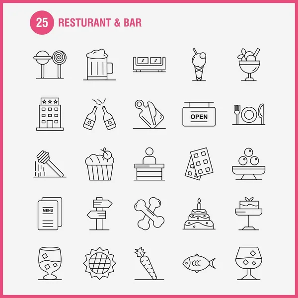 Ícone Linha Restaurante Bar Para Web Print Mobile Kit Tais —  Vetores de Stock